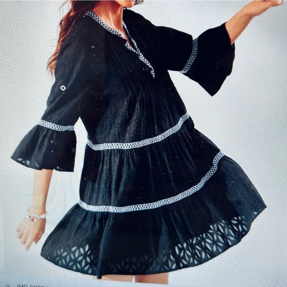 Tommy Bahama Jacquard Tiered Dress- Black- Size Medium